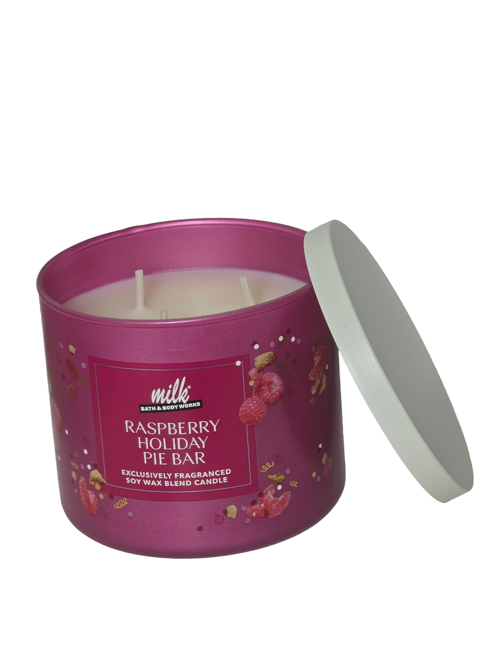 Bath & Body Works Raspberry Holiday Pie Bar 3 Wick Candle Nwt